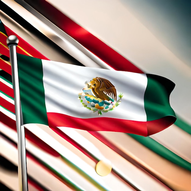 Ilustración de la decoración ondulada de la bandera nacional de México con confeti