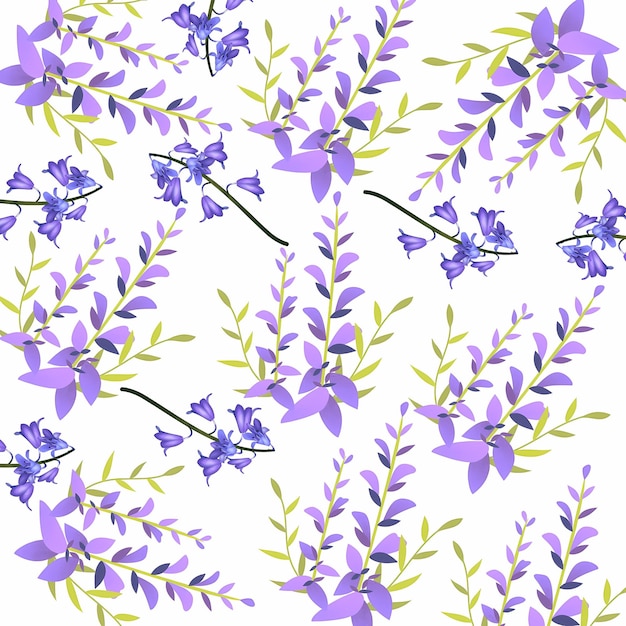 Ilustración de un delicado arreglo floral de glicina y azulejos