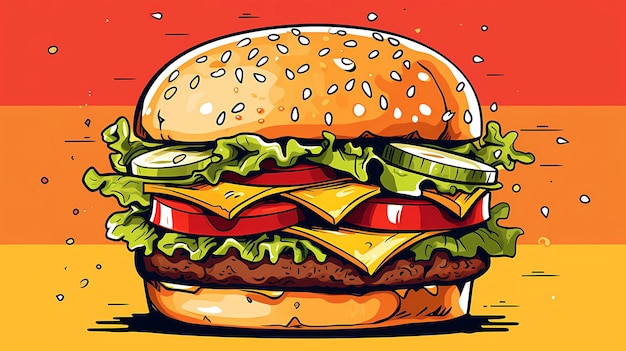 Foto ilustración de una deliciosa hamburguesa dibujada a mano