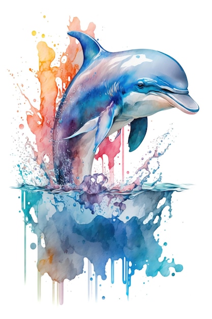 Ilustración delphin en acuarela Animal sobre fondo blanco IA generativa