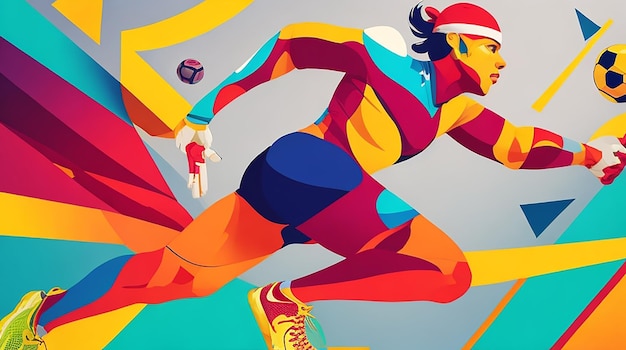 Ilustración deportiva abstracta en diseño de fondo multicolor