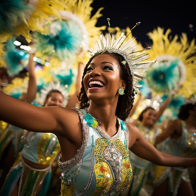 Foto ilustración del desfile de la escuela de samba en el sambodromo beija flor school
