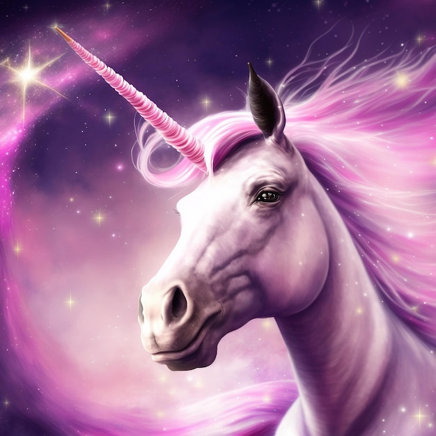 Foto ilustración de deslumbrante unicornio rosa con brillo mágico