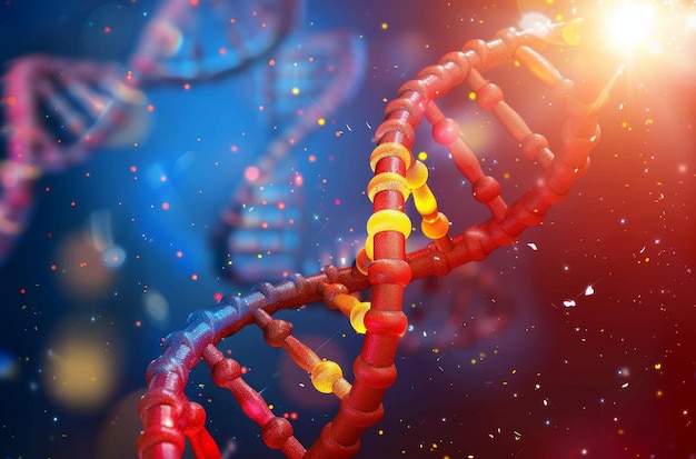 Una ilustración detallada en 3D de la doble hélice de ADN que muestra la genética y la biología molecular El concepto de ciencia