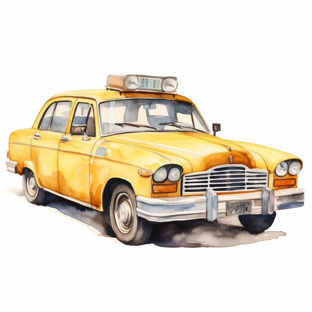 Ilustración detallada en acuarela de un clipart de taxi antiguo