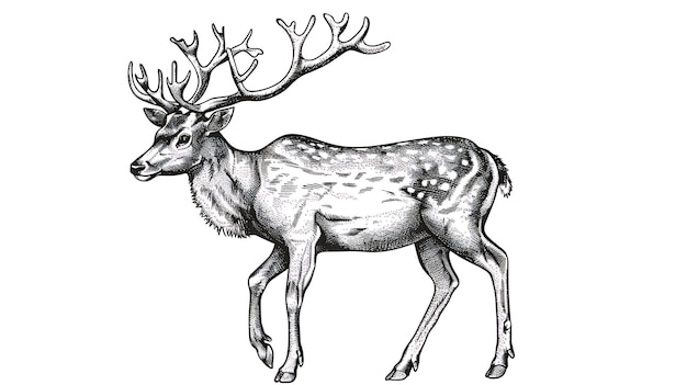 Ilustración detallada en blanco y negro de un majestuoso ciervo