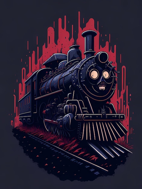 Una ilustración detallada de una camiseta mágica de tren