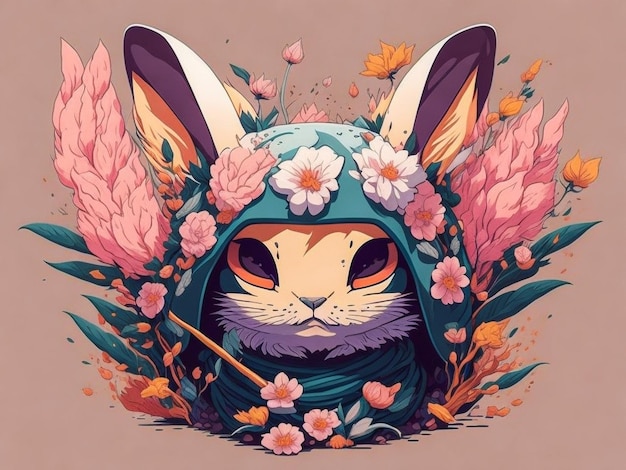 Foto una ilustración detallada cara ninja bunny