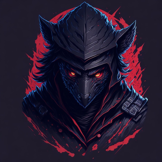 Una ilustración detallada cara rugido lobo ninja