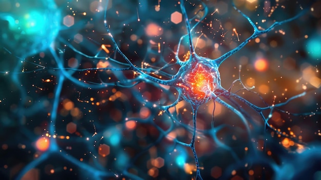 Ilustración detallada de una célula neuronal en colores brillantes
