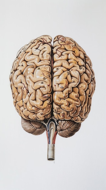 Una ilustración detallada del cerebro humano exhibido contra un telón de fondo blanco prístino