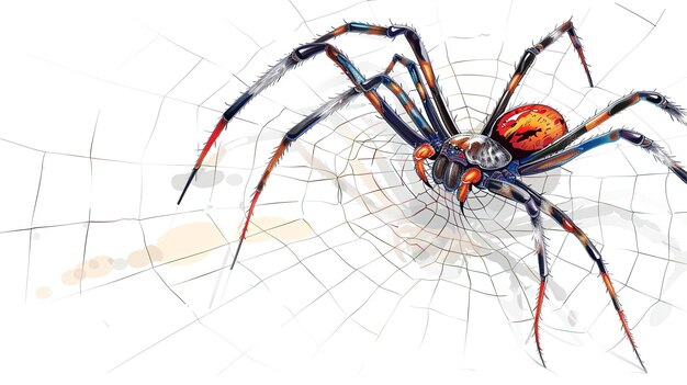 Foto una ilustración detallada y colorida de una araña en su red la araña está en el centro de la red y está rodeada por su intrincada red