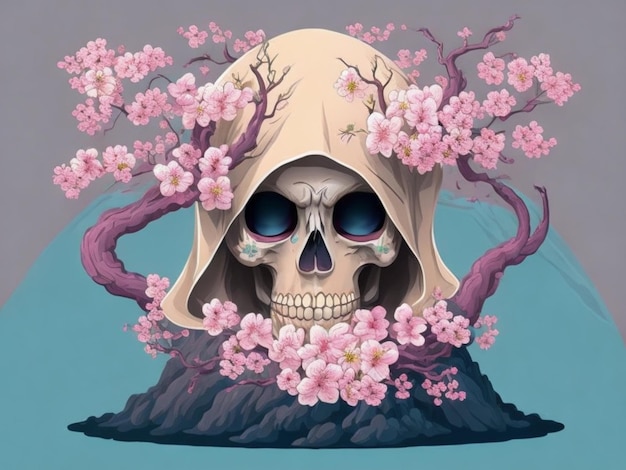 Una ilustración detallada de un cráneo muerto encapuchado