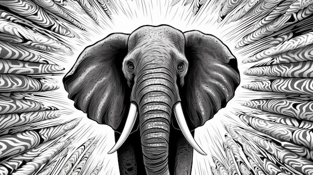 Ilustración detallada de un elefante con vida silvestre explosiva