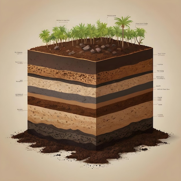 Foto ilustración detallada de la estratificación del suelo de la isla