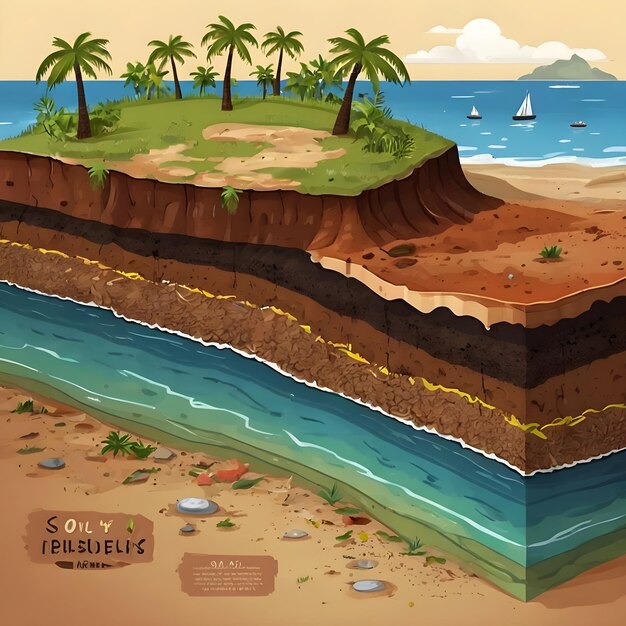 Foto ilustración detallada de la estratificación del suelo de la isla