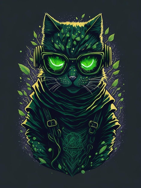 Una ilustración detallada Face Ninja Cats Magic TShirt