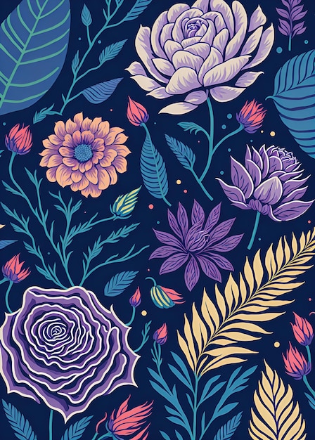 Una ilustración detallada de flores rosas una variedad de patrones sin fisuras de flores de colores