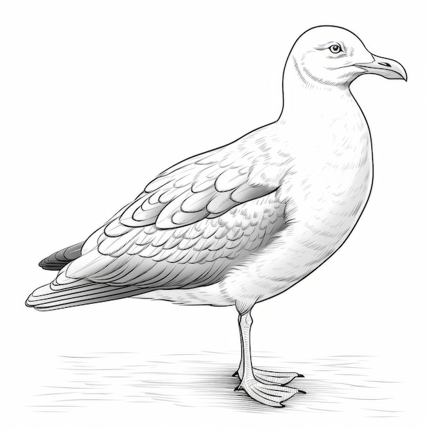 Ilustración detallada de la gaviota sombreado y lineado realista