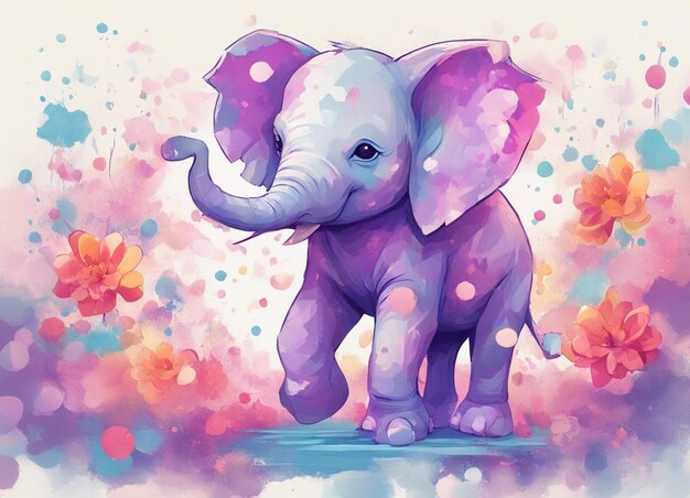 Foto una ilustración detallada de una impresión de una linda flor de fantasía colorida del bebé elefante salpica