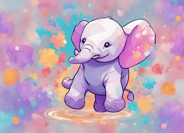 Foto una ilustración detallada de una impresión de una linda flor de fantasía colorida del bebé elefante salpica