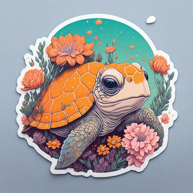 Foto una ilustración detallada, una impresión de una pegatina de cabeza de tortuga linda y vívida
