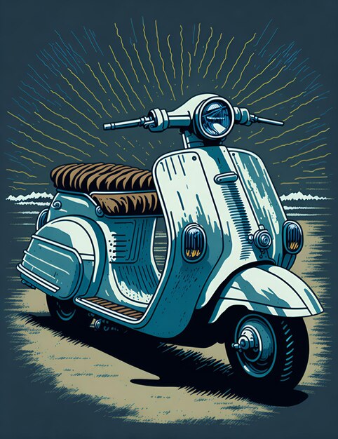 Una ilustración detallada de una impresión de una vespa retro