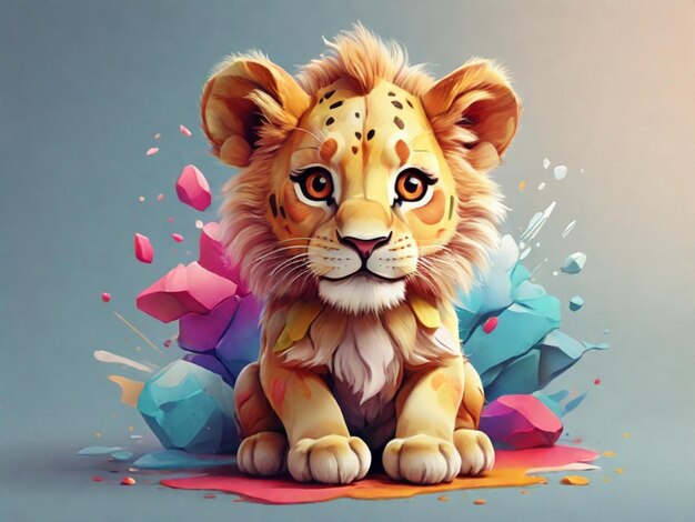 Foto una ilustración detallada de un lioncito colorido y lindo