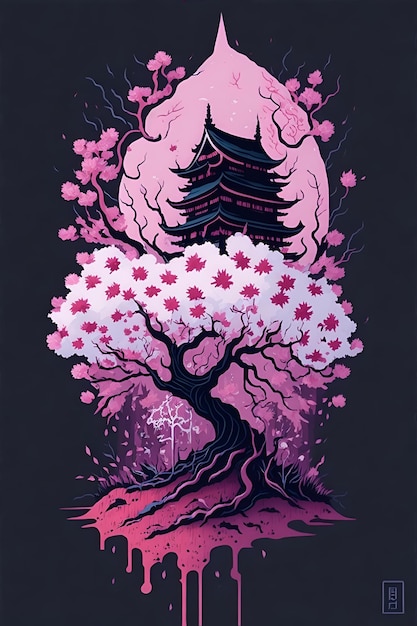 Una ilustración detallada de la magia japonesa de las cerezas en flor