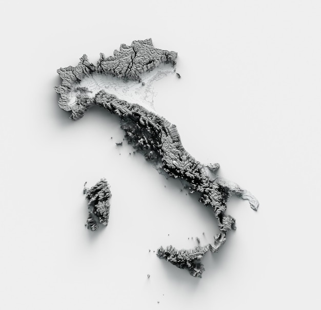 Ilustración detallada del mapa físico de Italia 3d