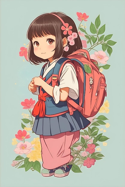 Foto una ilustración detallada de una niña de jardín de infantes japonesa