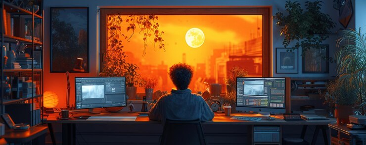Una ilustración detallada del papel tapiz de las oficinas en el hogar