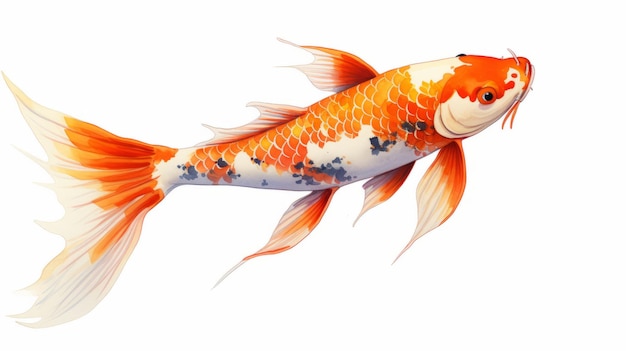 Ilustración detallada de peces Koi naranja y blanco con burbujas