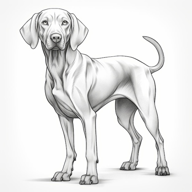 Ilustración detallada de un perro Weimaraner blanco sobre un fondo blanco