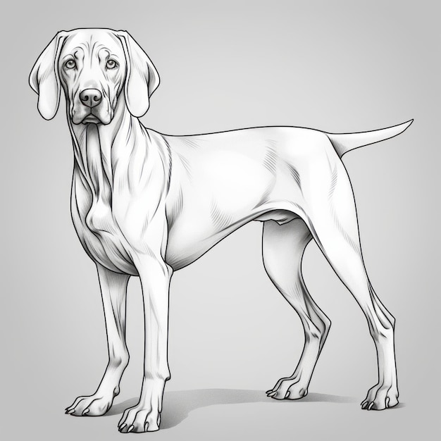 Ilustración detallada del perro Weimaraner sobre un fondo gris