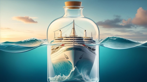 Foto una ilustración detallada de un transatlántico en una botella ia generativa