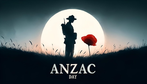 Ilustración para el día de Anzac en estilo acuarela una silueta de un soldado