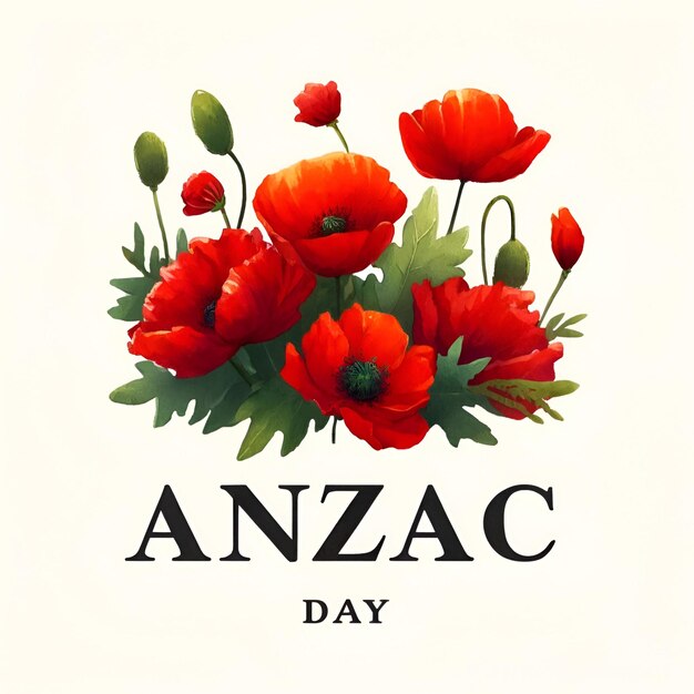 Ilustración para el día de Anzac con flores de amapola rojas