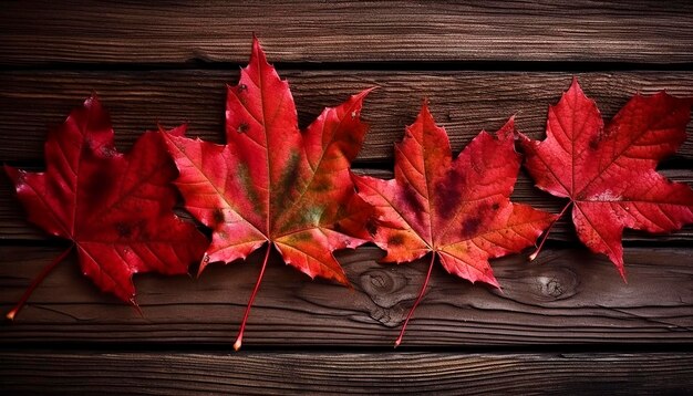 Ilustración del Día de Canadá del 1 de julio con hojas de arce en fondo de madera