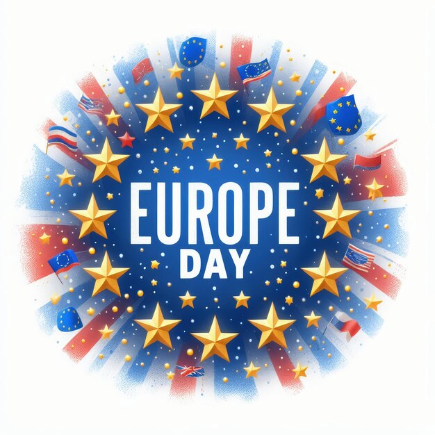 Foto ilustración del día de europa con la bandera de la unión europea ondeando