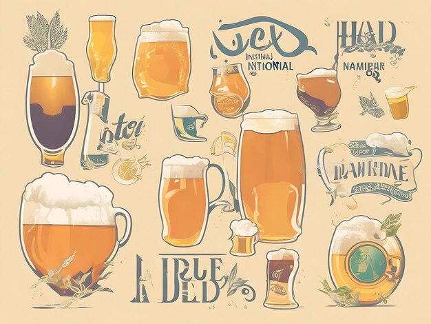 Ilustración del Día Internacional de la Cerveza dibujada a mano generada por la IA