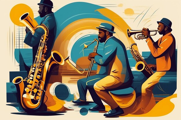 Foto ilustración del día internacional del jazz dibujada a mano por vector