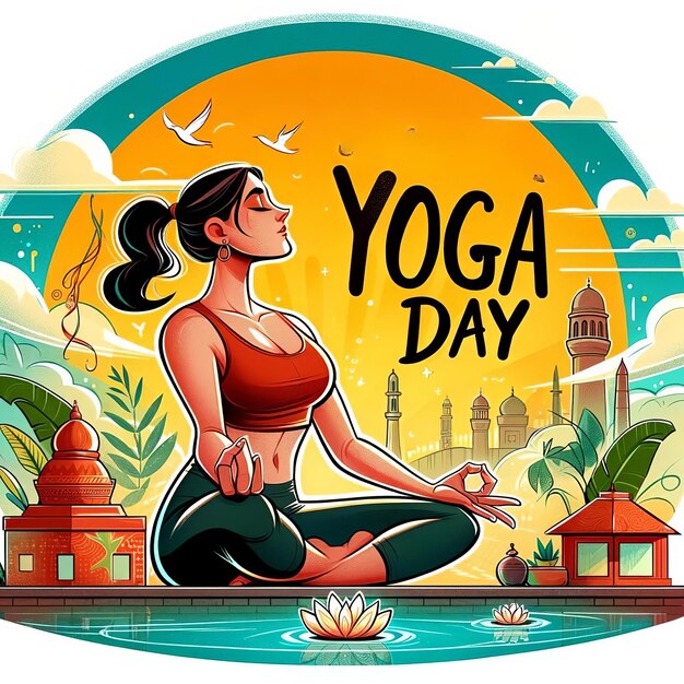 Ilustración del Día Internacional del Yoga sobre un fondo blanco