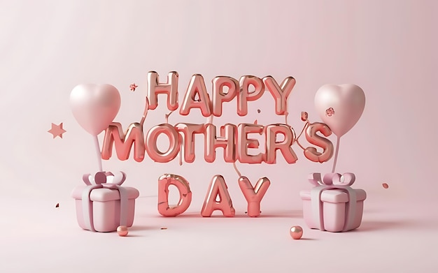 Ilustración del día de la madre minimalista rosa tipografía de renderizado 3d