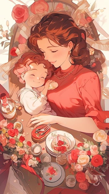 Ilustración Día de la Madre en rojo