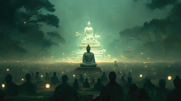 ilustración Día de Makha Bucha en verde