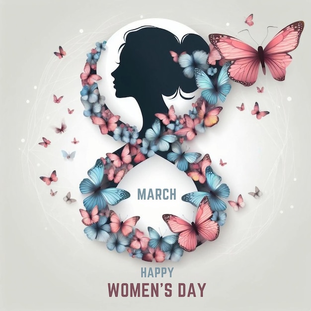 Foto ilustración del día de la mujer del 8 de marzo con mariposa