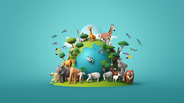 Ilustración del día mundial de los animales 3d.