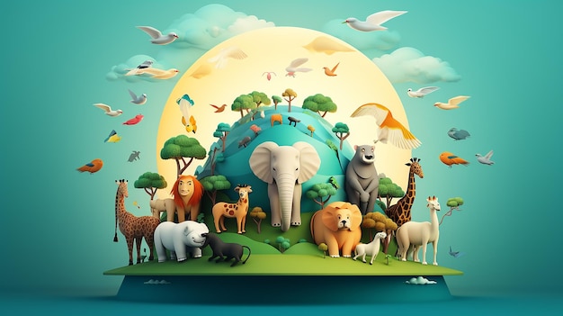 Ilustración del día mundial de los animales 3d.