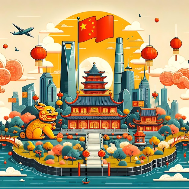 Ilustración del Día Mundial de la Cultura en el idioma chino